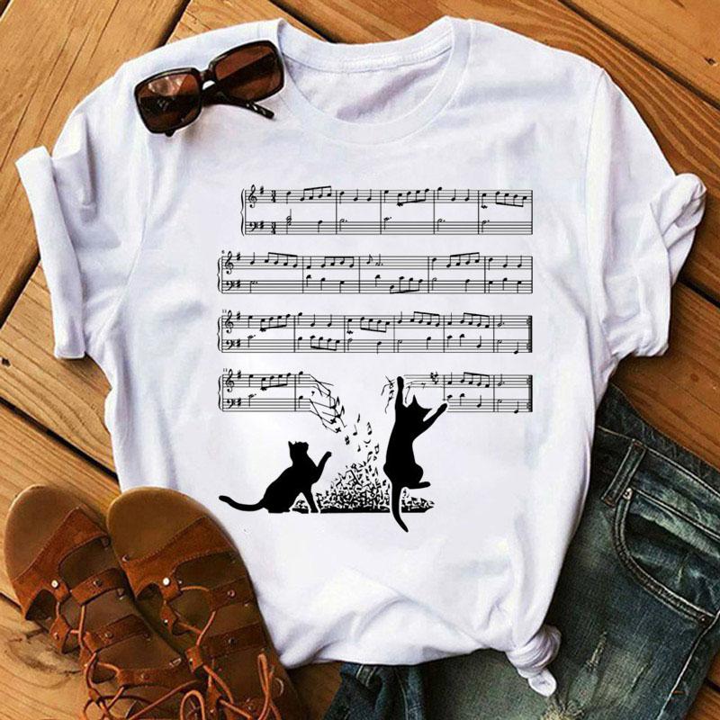 Music Note Heart Pinted T Shirt Fashion Women T Shirt 90S Girls Ladies Tops Cute Short Sleeve Tee Shirts Women T-Shirt Clothing