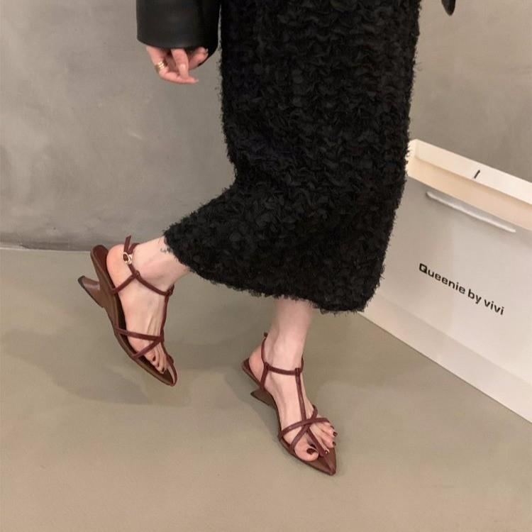 Fashion Mid Heels Women Sandals Pointed Toe Shoes Elegant Slippers 2025 Designer Pumps Flip Flops Trend Slides Sexy Sandalias De Mujer
