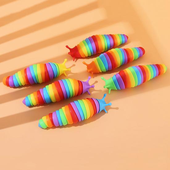 Colorful Caterpillar Fidget Toy Funny Bendable Cute Portable Stress Relief Decompression Kids Adults Slug Sensory Toy Birthday Gift