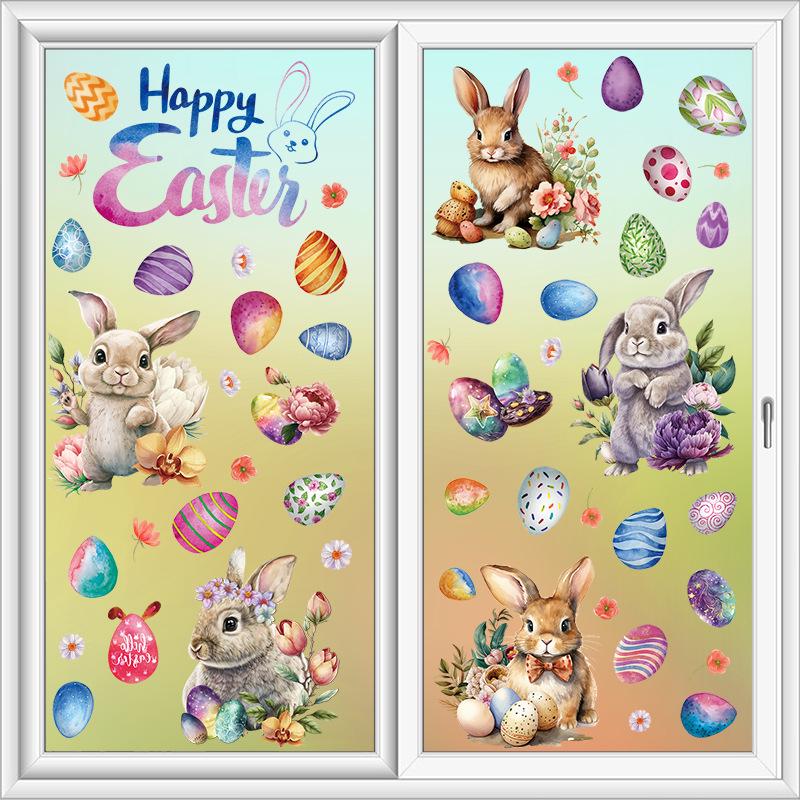 Easter Cartoon Rabbit & Egg Window Glass Stickers for Refrigerator & Cabinets