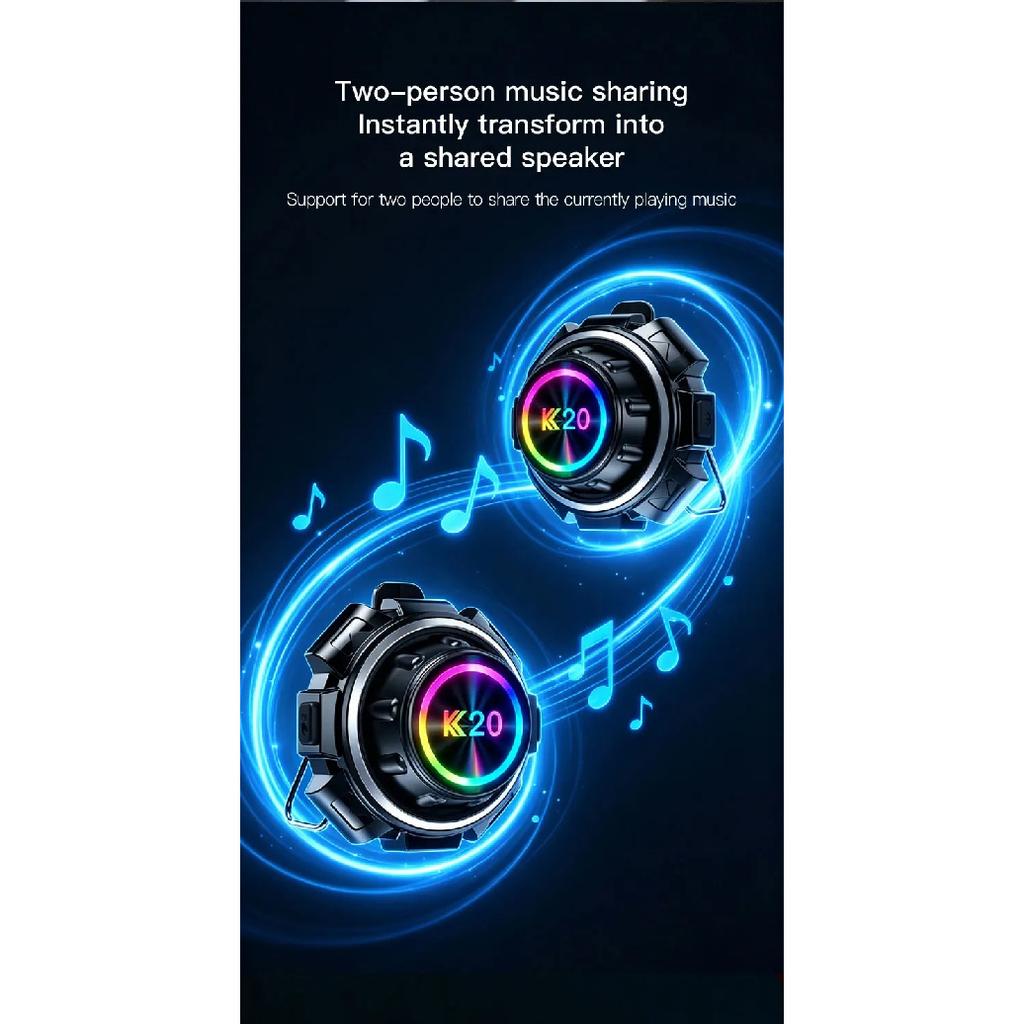K20 Motorcycle Helmet Headset BT6.0 Intercom Music Player Hands-free Headphone Waterproof Interphone Motorcycle Accessories