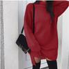 New European and American Leisure Oversized Knit High Collar Pleated Dress for Women
