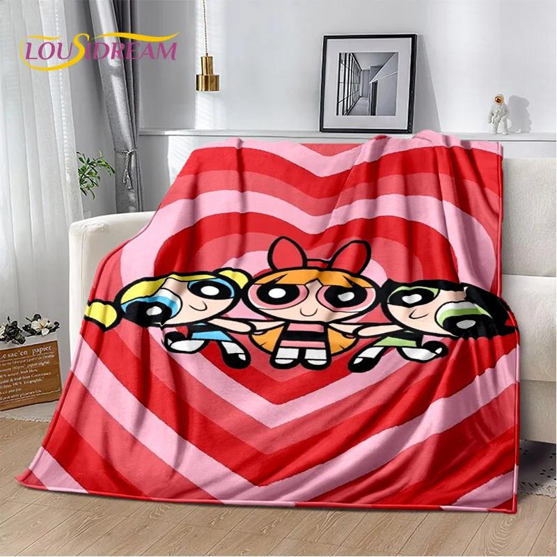 Kreskówkowy Słodki P-Powerpuff Girl Miękki Koc Flanelowy na Łóżka Sypialnia Sofa Piknik, Koc Narzuta do Przykrycia na Zewnątrz Rekreacja Drzemka Prezent
