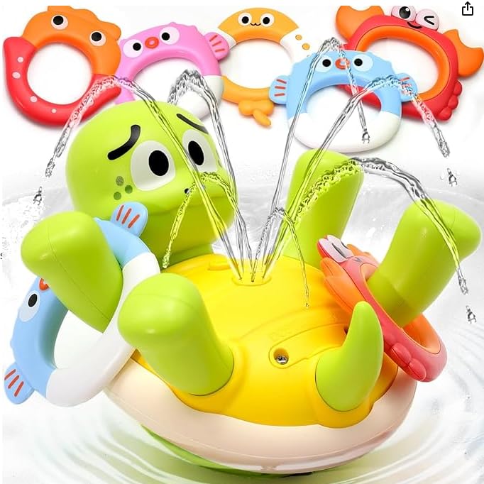 

Rechargeable Turtle Bath Sprinkler, Baby Bathtub Fountain Sprayer with 5 Rings, Bath Toy, Water Play Toy, Pool Toy, Educational Toy for Boys and
