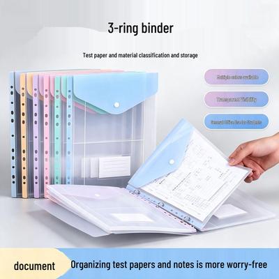 Transparent 3-Ring Binder with 11-Hole Sheet Protectors for Document and Exam Paper Storage