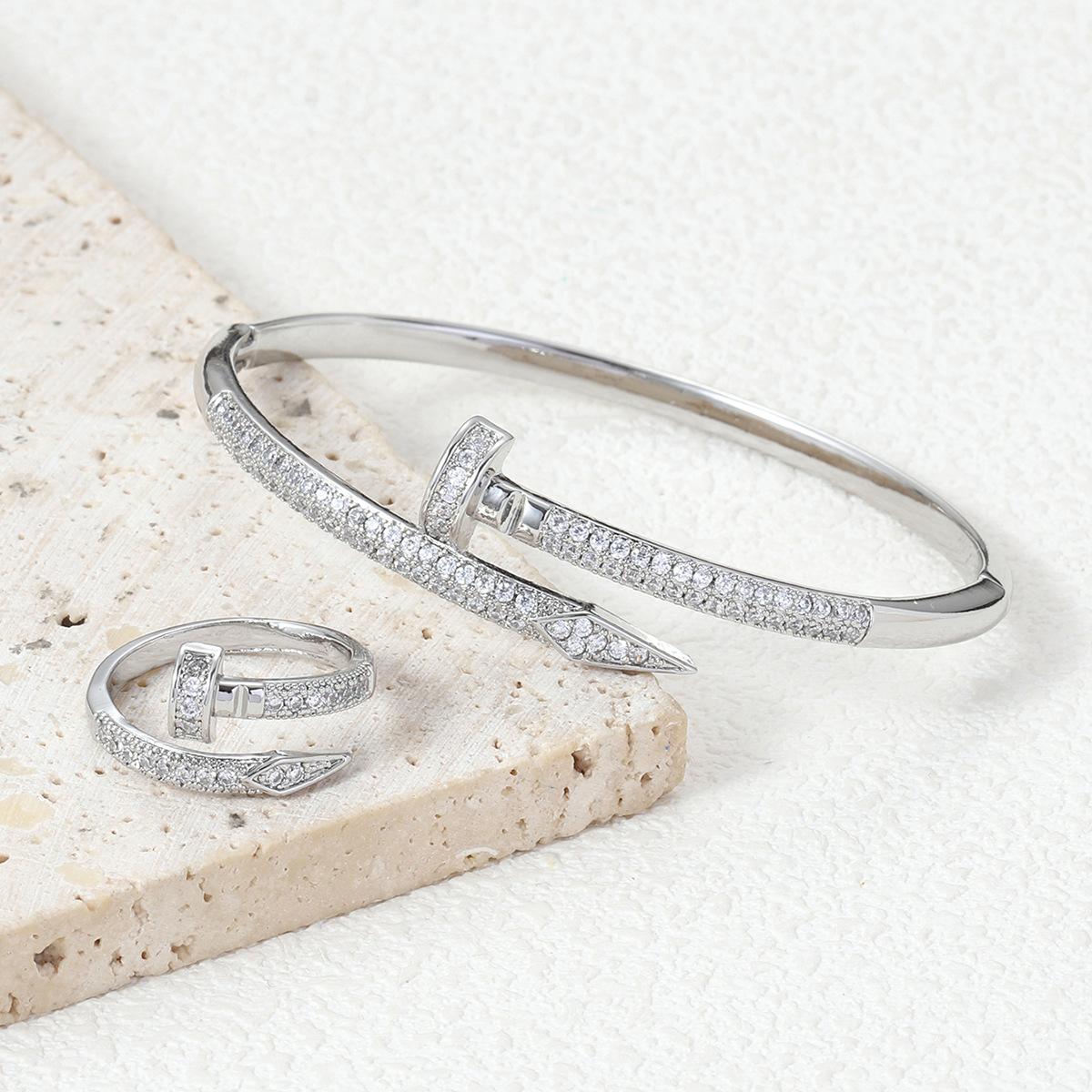 Micropaved Zircon Ring Open Nail Bracelet