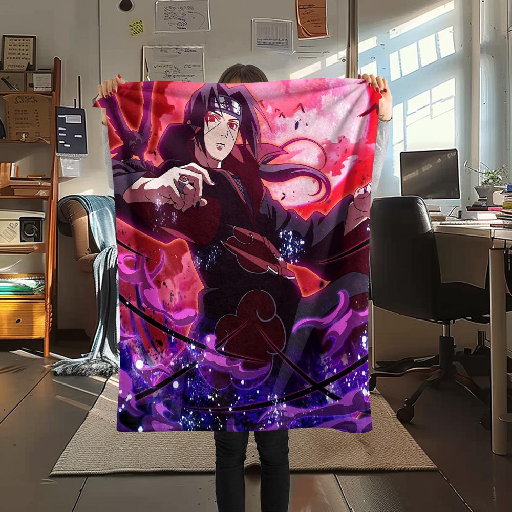 Naruto Anime Itachi Uchiha Pattern Flannel Blanket, High Quality Comfortable for All Seasons, Home Decor, Warmth and Comfort, Perfect for Gifts.