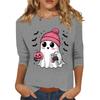 Women's Fashion Casual Three-Quarter Sleeve Halloween Print Round Neck T-Shirt Top