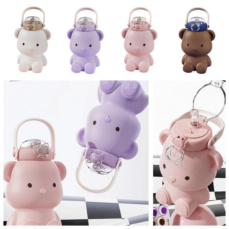 Lovely Bear Water Bottle With Strap And Handle Large Capacity Bounce Cup Perfect For Girls And Students