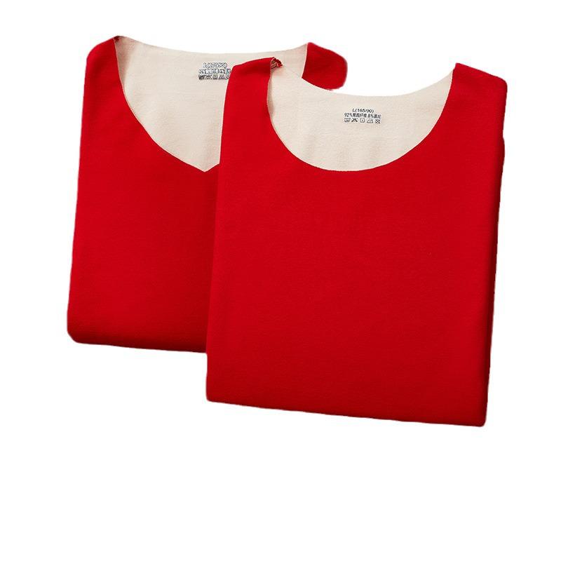 Teplý spodní prádlo Rok draka: Červený bezešvý sametový podzimní oděv pro páry