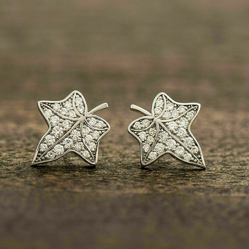 

1 шт. Модные серьги с кленовым листом из синтетического циркона, Дизайнерские серьги серебряный
