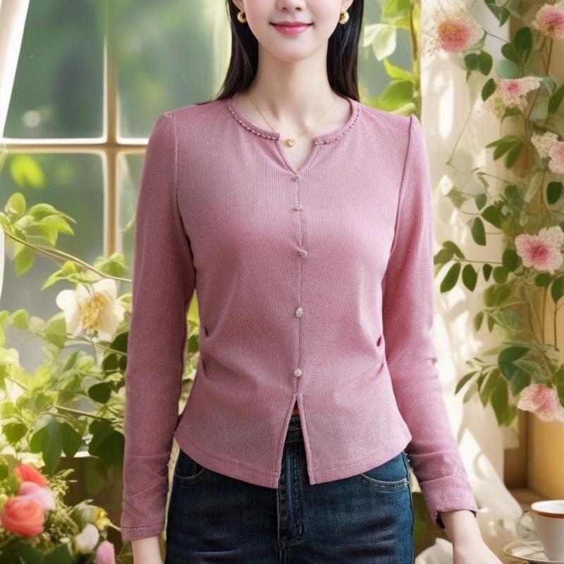 

Французский трикотажный топ для женщин с длинными рукавами, весенний новый стиль, дизайнерская рубашка-пуловер, облегающая рубашка-основа 3XL