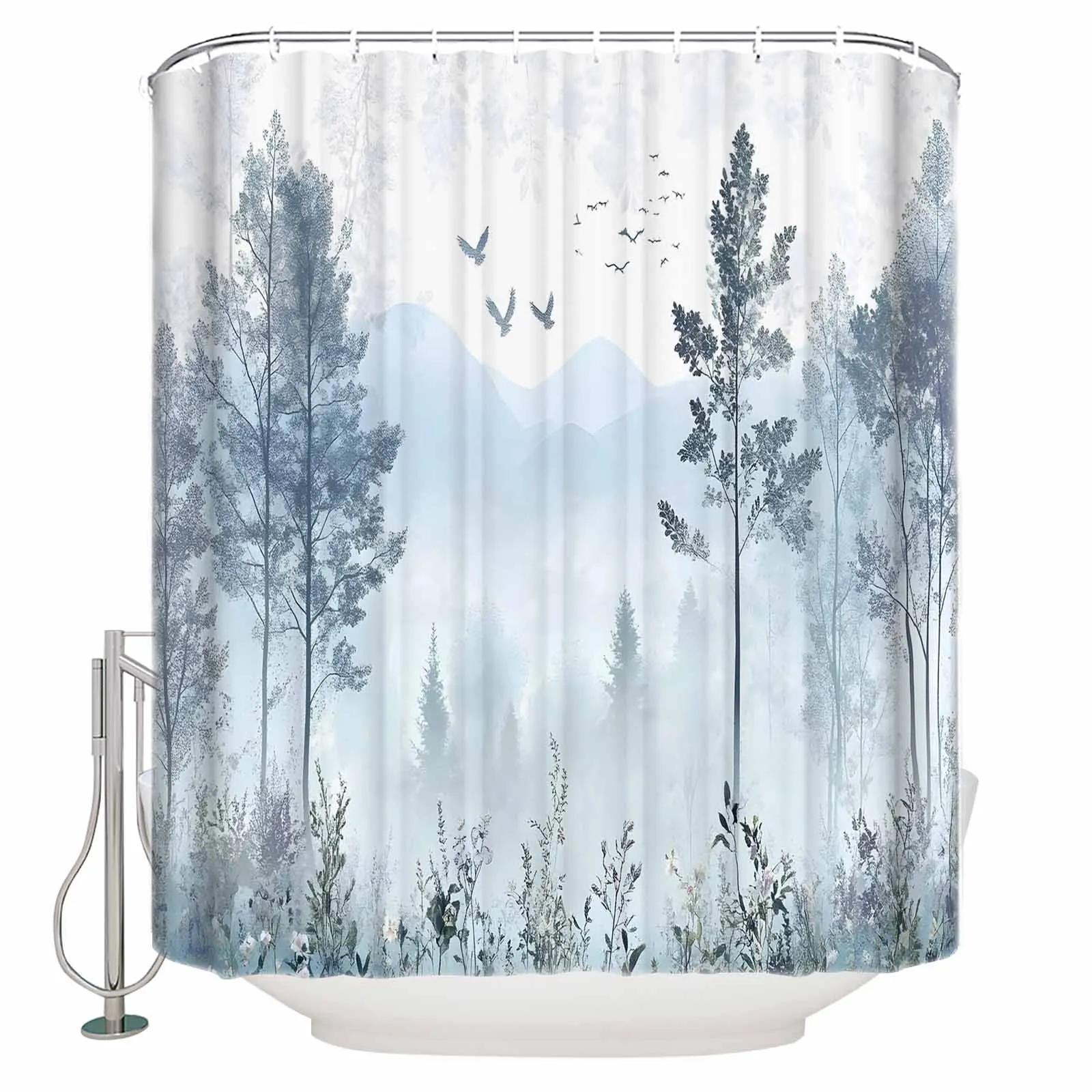 

Landscape Forest Tree Shower Curtains Waterproof Bath Curtains Home Decor Modern Luxury Bathroom Curtain W90xH180cm