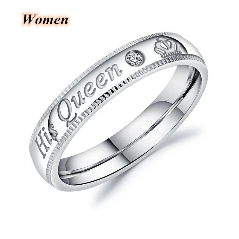

Fashion Stainless Steel Couple Rings Her King His Queen Statement Rings Zircon Crown Ring Romantic Anniversary Wedding Band Ring 6