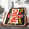 Retro Cinema Poster Design With Popcorn And Ticket Throw Customizable Blanket Personalized Name Soft Cozy Suitable For Sofa Couch Office Bed Picnics