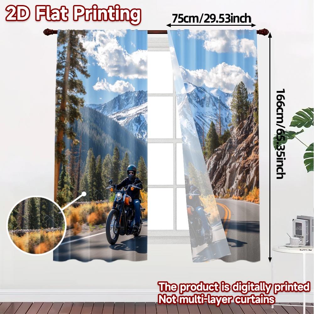 2pcs   2D FLAT PRINTING Curtains (Without Rod) Mountain Riders Contemporary Popular Curtains Prints Light Filtering Curtains