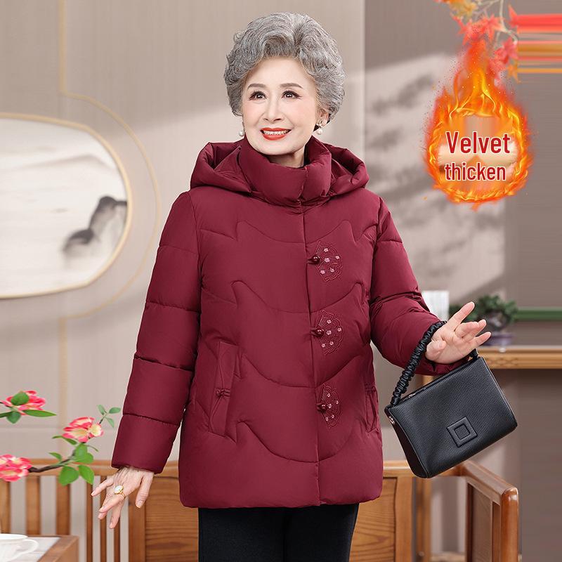 

Grandma s Winter Velvet-Lined Cotton Jacket for Women - Stylish, Warm, and Thickened for Middle-Aged and Elderly 3XL (120-135 kg)