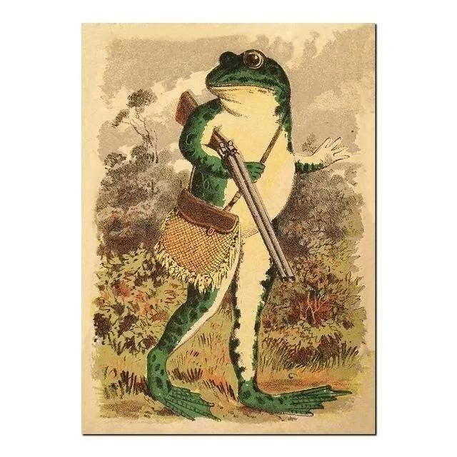 Tablou pe Pânză Desen Animat Broască Banjo Postere și Imprimeuri Animale Vintage Amuzant Artă de Perete pentru Creșă Imagine pentru Living Decor Acasă