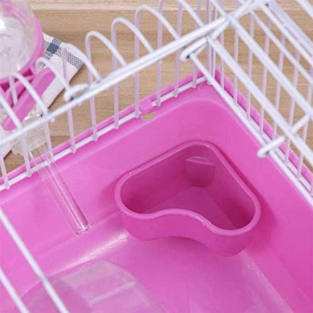 Pet Hamster Cage with Running Wheel Water Bottle Food Portable Carrier House Mice Home Habitat for Going Out, Traveling (Pink)