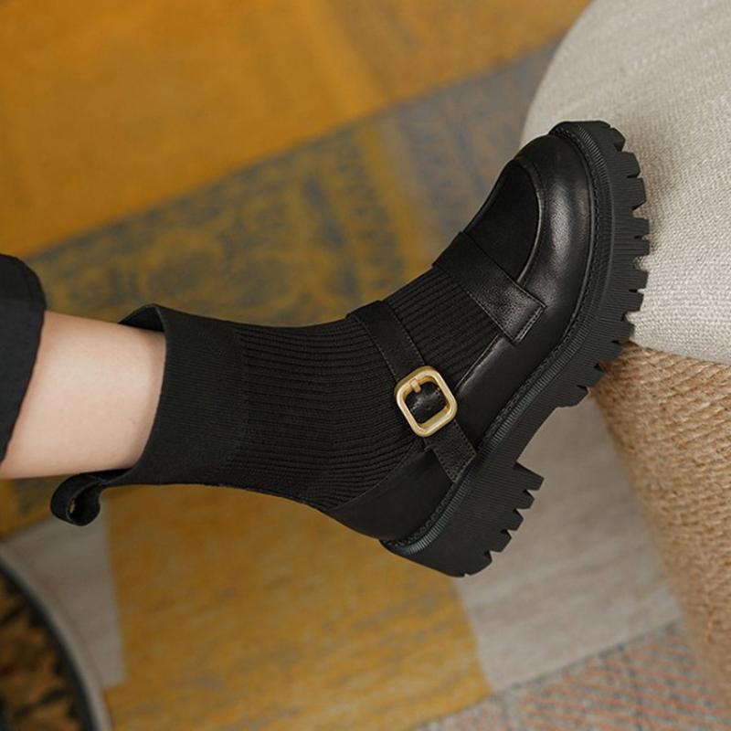 Modern Boots Women Fashion Designer Knitted Stitching Chunky Platform Ankle Boots Female Comfort Office Shoes Footwear