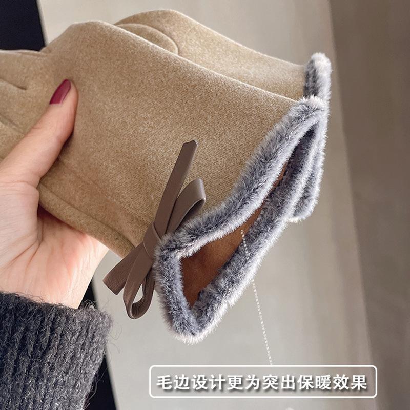Winter Women Can Touch Screen Add Velvet Thick Cold and Warm Gentle and All-matching High-end Gloves