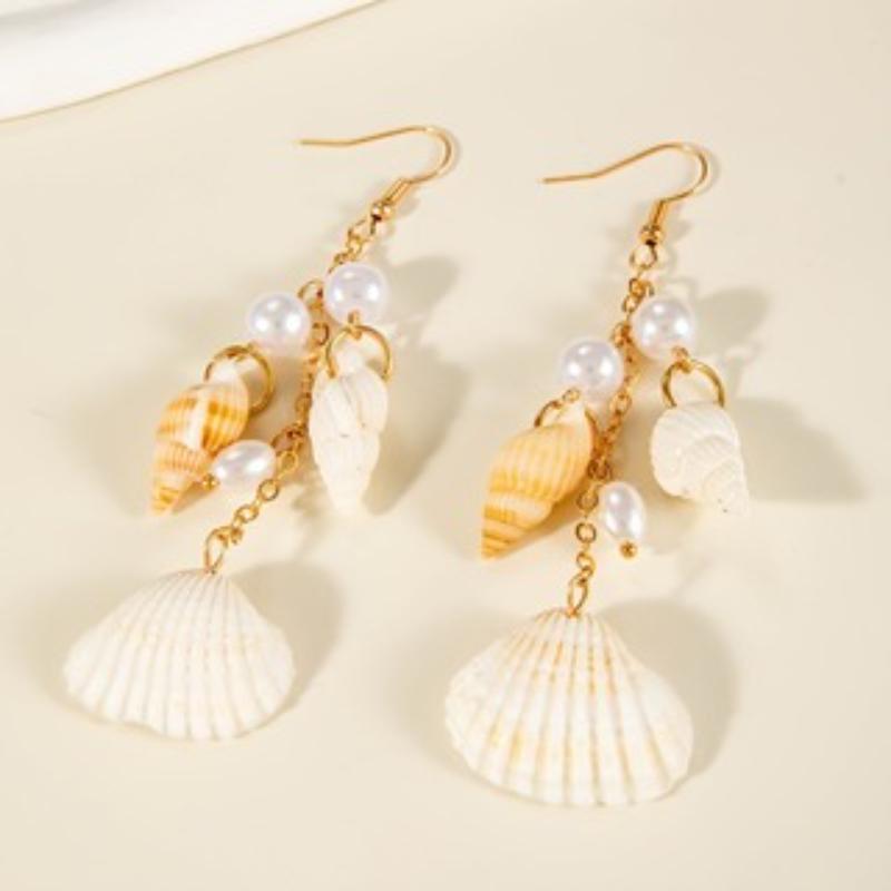 

Bohemian Resort Style Faux Shell Fake Conch Pendant Earrings Women s Personalized Holiday Party Accessories Gifts