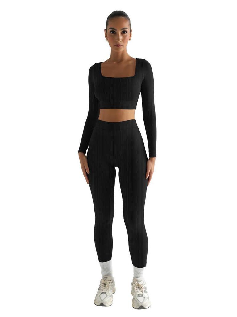 2024 Winter Women's Solid Color Long Sleeve Square Neck Two-Piece Slim Fit Fashion Suit