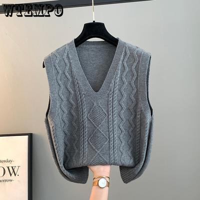 Frühlings- und Herbst Damen Strickweste Pullover V-Ausschnitt Locker Winterweste Oberbekleidung