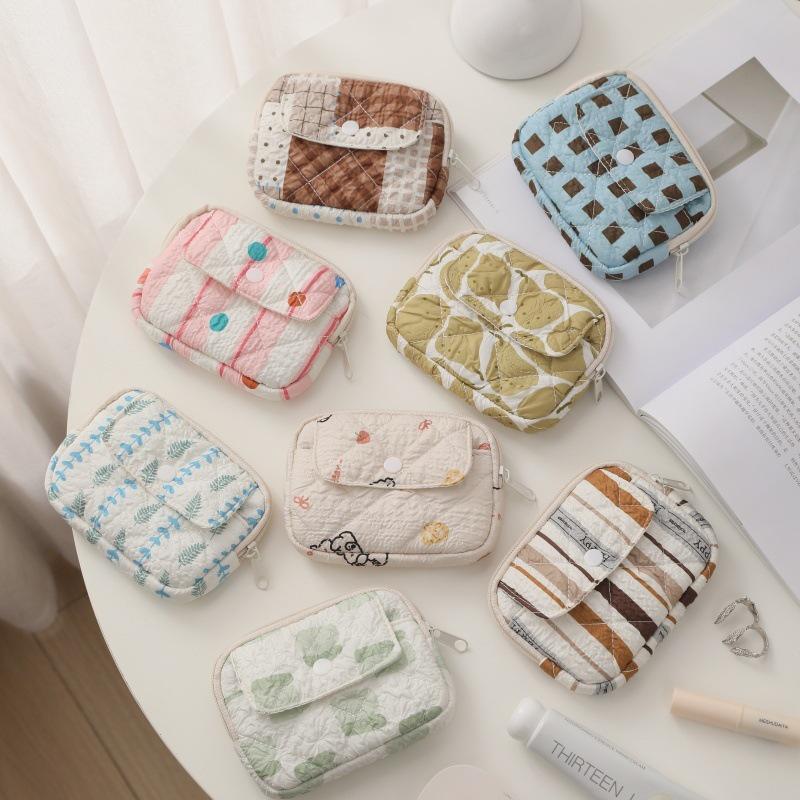 Striped Polka Dot Quilted Cotton Mini Coin and Makeup Purse
