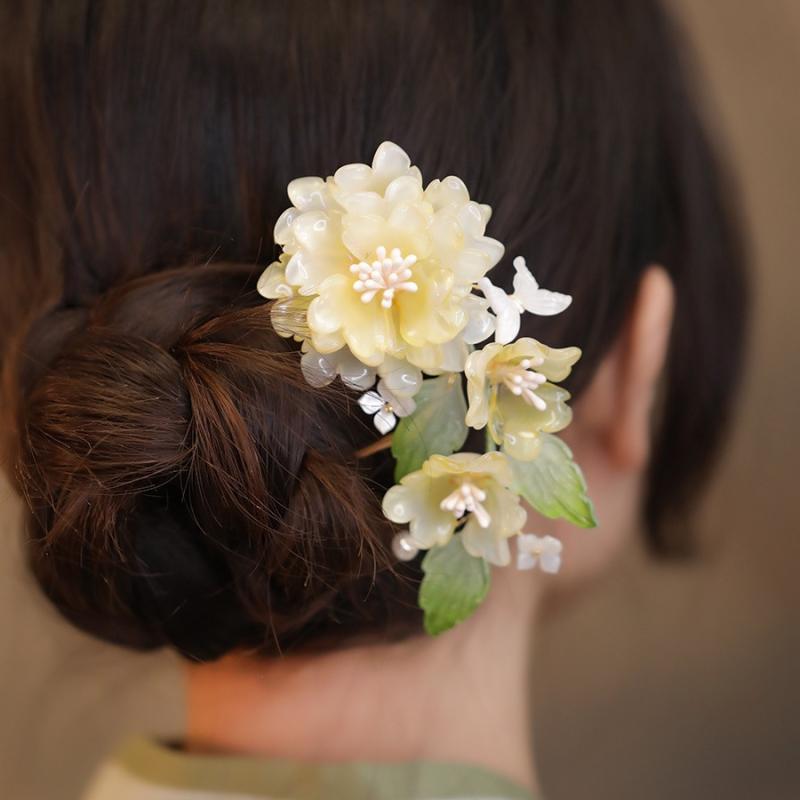 Agrafă de păr în formă de U cu bujor pentru femei, stil chinezesc vintage, floare, bețișor de păr, bijuterie metalică lucrată manual, accesoriu de păr, pieptene de păr Hanfu
