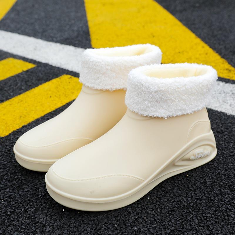 Rain Shoes Women's Lightweight Overshoes Fleece Wear-resistant Rubber Shoes Low-top Fashion Outer Wear Short Rain Boots Non-slip Water Shoes Fashion