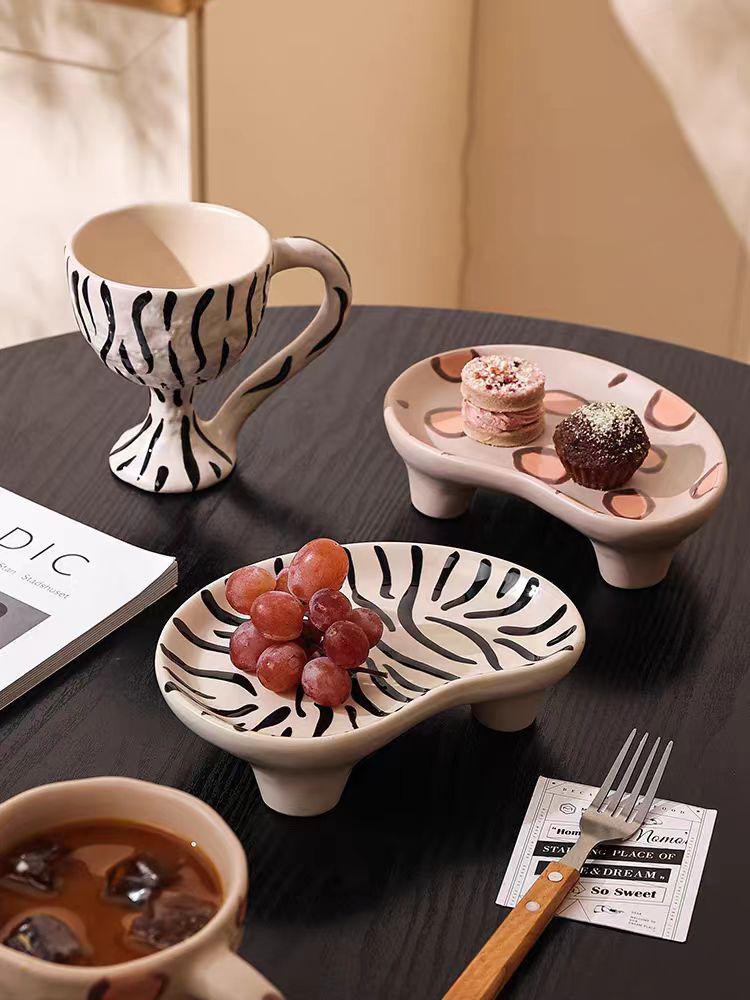 Korean Hand-Painted Striped Leopard Ceramic Coffee Cup Funny Breakfast Milk Mug Decorative Kitchen Gift
