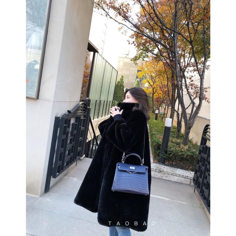 2025 Winter New Imitation Fur Mink Plush Long Coat Stand-up Collar Over Knee Thickened Loose Coat
