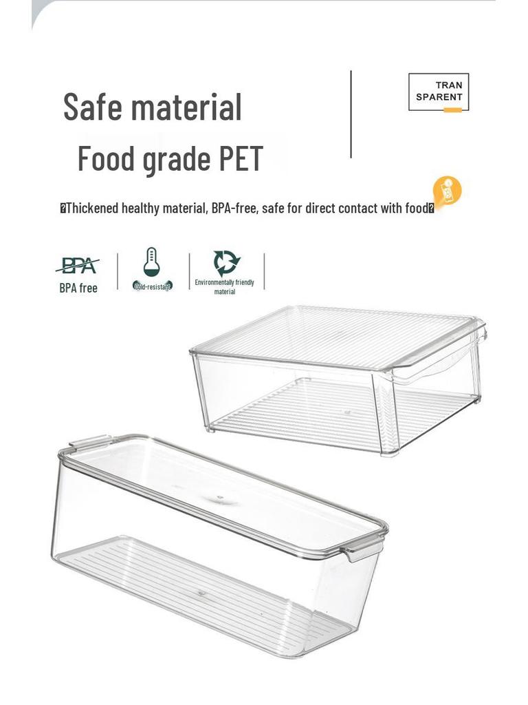 Food Grade Plastic Storage Box with Lid for Refrigerator/Freezer - Rectangular Container for Fruits & Vegetables
