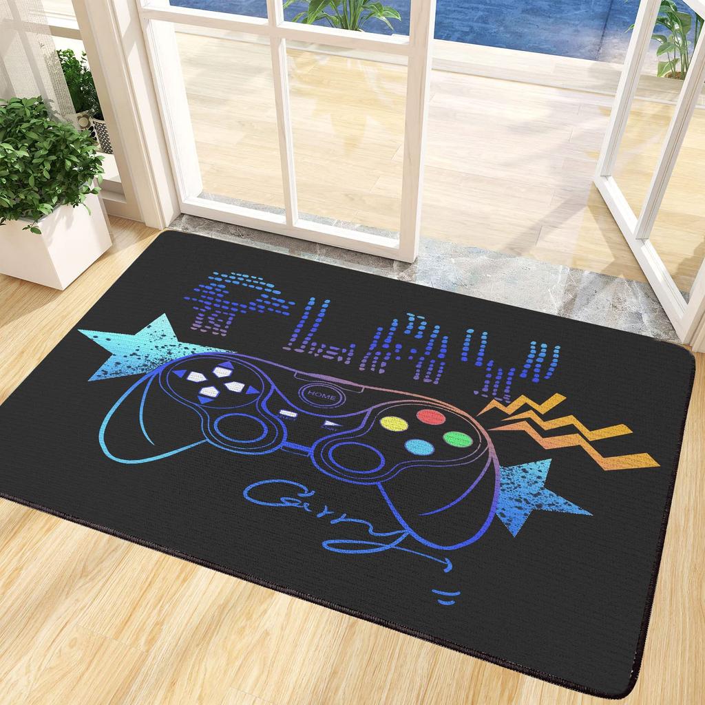 Video Game Carpet Cartoon Gamepad Area Rugs Gamer Controller Floor Mat Non-Slip Home Bedroom Teens Playing Room Decor Doormat