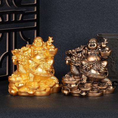 Resin God Of Wealth Laughing Buddha Statue Modern Art Sculpture Chinese Home Feng Shui Dragon Turtle Decoration Figurines Statue