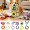 Cute Sound Producing Plush Toys Squeaky Dog Chew Toy, Rubber Ring with Stuffed Puppy, Macaron Color Pet Play Interactive Fetch Tug Toy for Aggressive