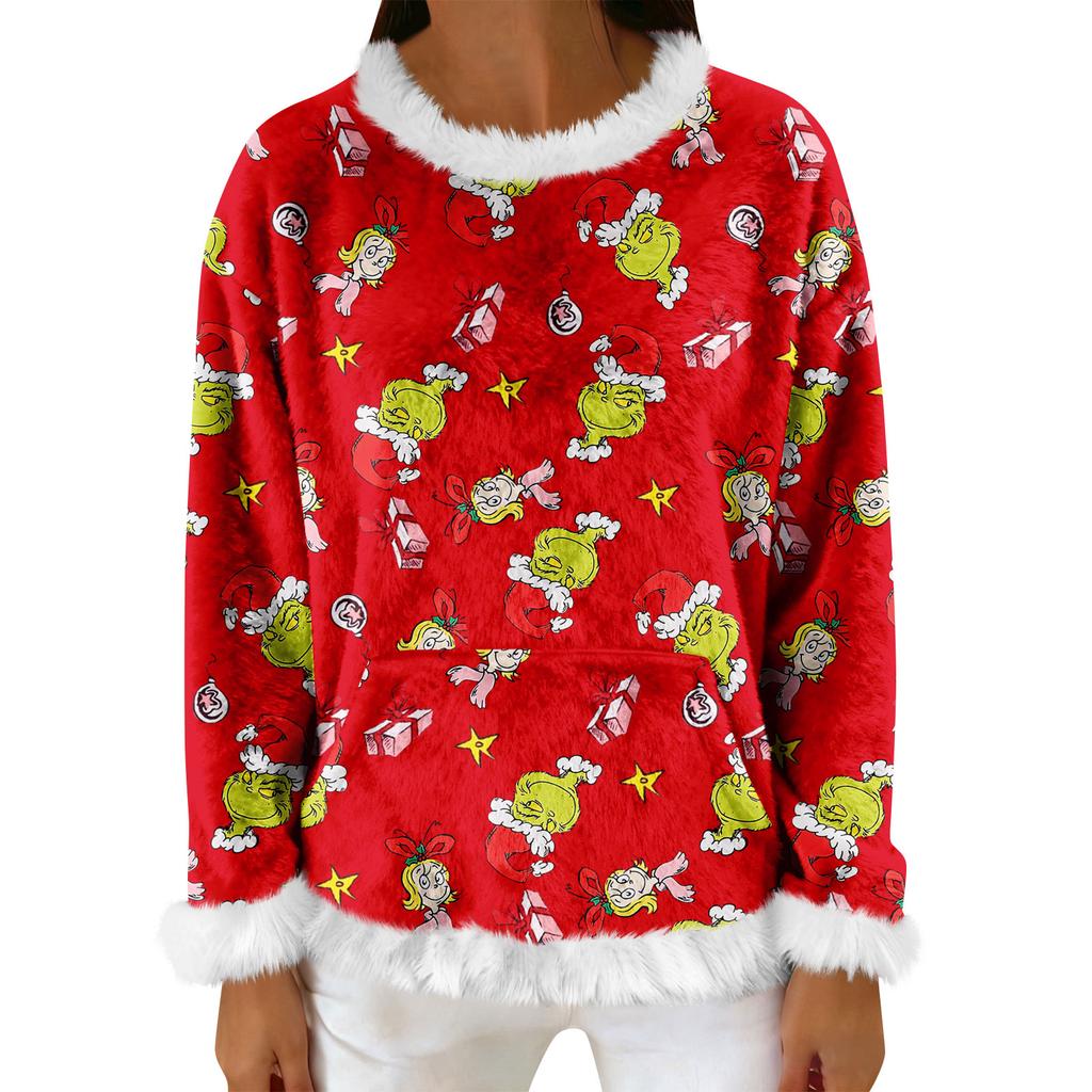 Women's Casual Fleece Sweatshirt  Long-Sleeve Round  Neck Casual Comfortable Loose-Fit Lightweight Women's Flannel Sweatshirt