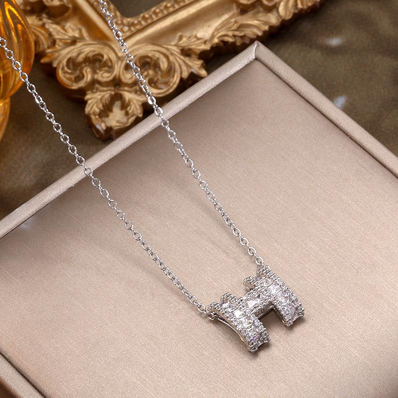 Titanium Steel 'H' Pendant Necklace – Trendy, Simple Luxury Clavicle Chain for Women