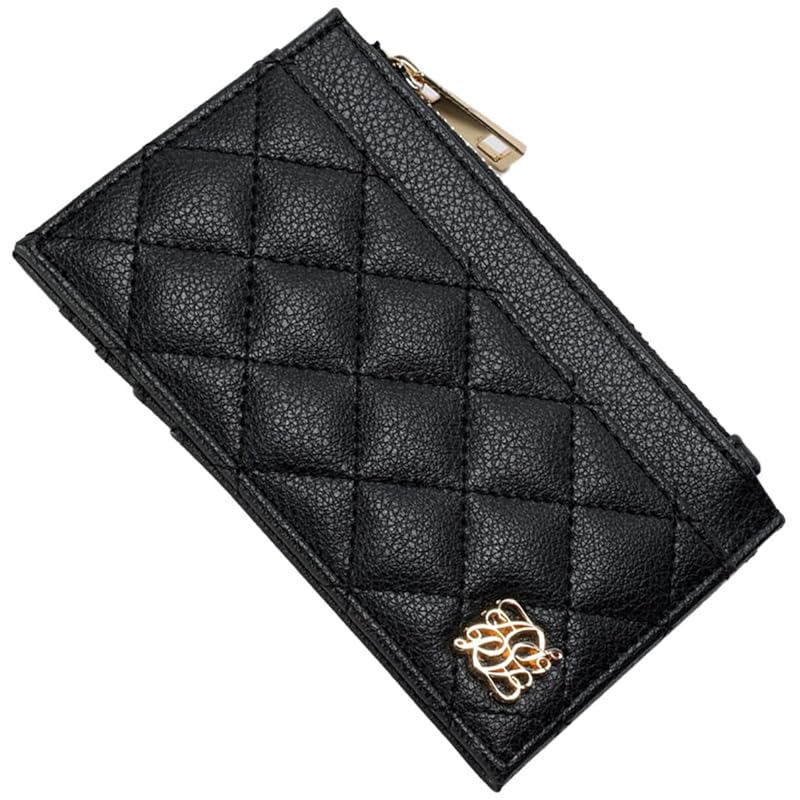 

[Alto Rose] black fragment case ladies wallet thin wallet bill bifold With coin purse synthetic leather fragment card case IC card quilting pass case