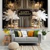 Sfondo 2D Art Déco Buon Compleanno, Decorazioni Festa Gatsby Nero Oro