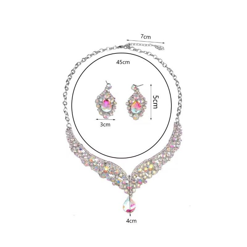 Simple Fashion Flash Rhinestone Necklace Earrings Set Femininity Banquet Bridal Dress Accessories
