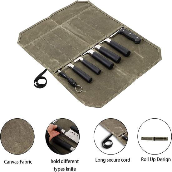 Chef's Cutter Roll Bag Voskované plátno Pouzdro na příbory Upevňovací řemínek odolný proti poškrábání Snadno přenosný Organizér na kuchyňské kráječe