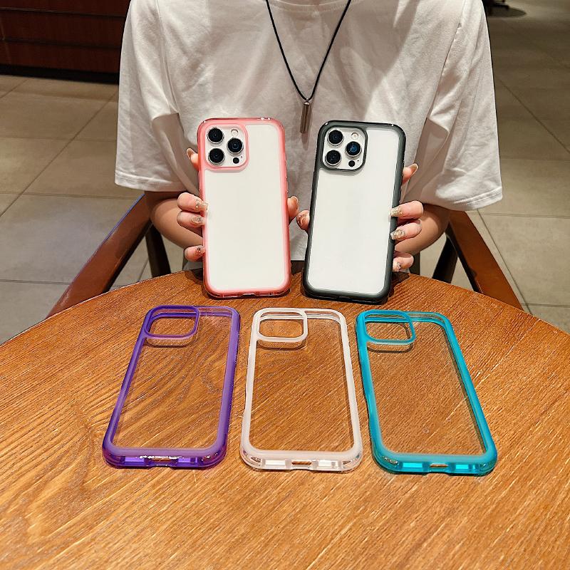 New Solid Color Border Four Corner Anti Fall HD Transparent Bumper Phone Case For iPhone 17 Pro Max Air 15 12 13 14 16 Pro Max