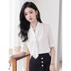 Taluoman Women's Short Sleeve Chiffon Tie-Neck Blouse