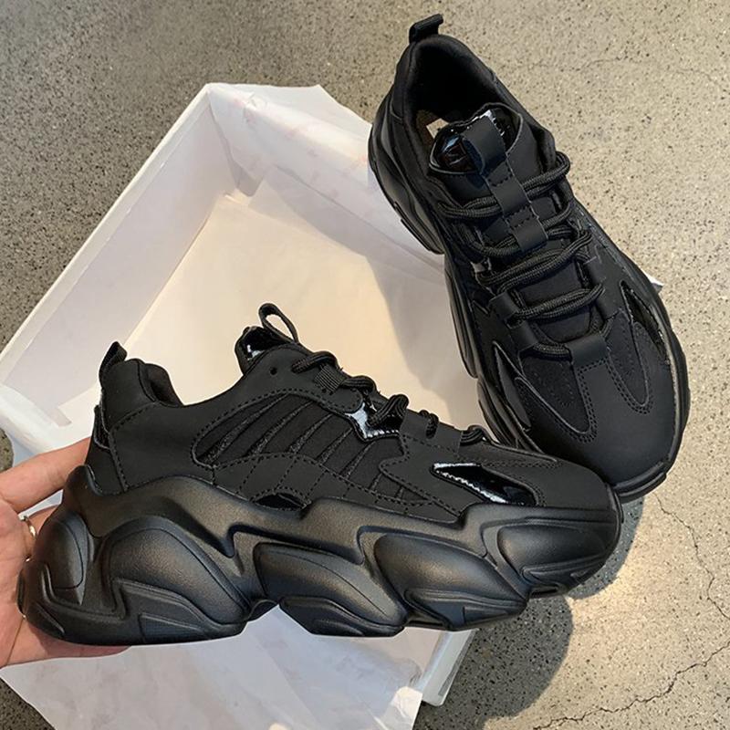 Women's New Sneakers 2024 Spring Autumn Fashion Thick Base Black Outdoors Sports Running Fitness Walking Shoes Luxury Designer