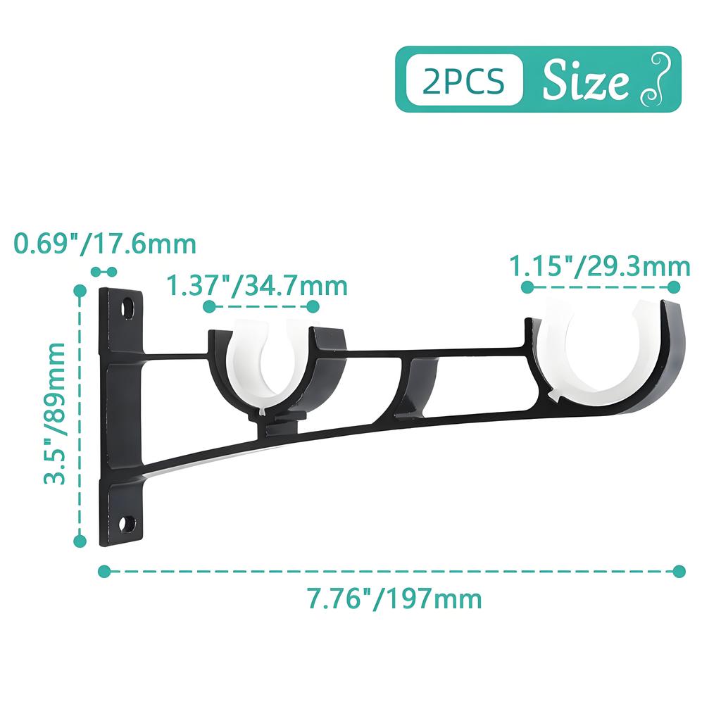 Heavy-Duty Double Curtain Rod Brackets, 2-Pack Aluminum Alloy Wall Mount Holders for Layered Drapes - Easy Installation