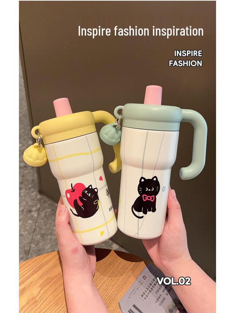 Creative Kitten Thermos Cup: Portable, Large Capacity, Cute Design with Handle for Girls