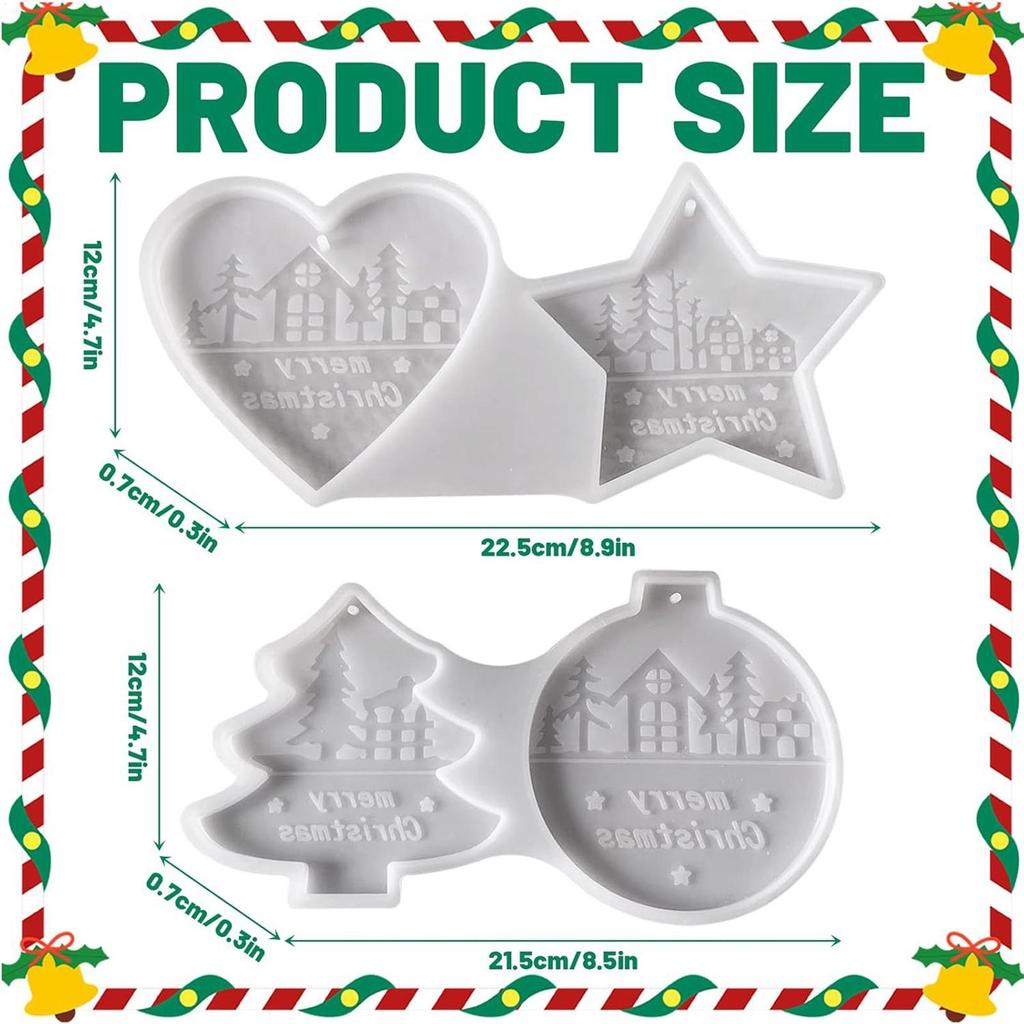 Christmas Silicone Molds Heart Round Tree Star-Shaped Hanging Ornament Silicone Mold DIY Cement Plaster Clay Craft Home Decor