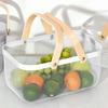 Panier de Rangement Pique-nique Poignées en Bois pour Sortie Randonnée Fruits Légumes Blanc